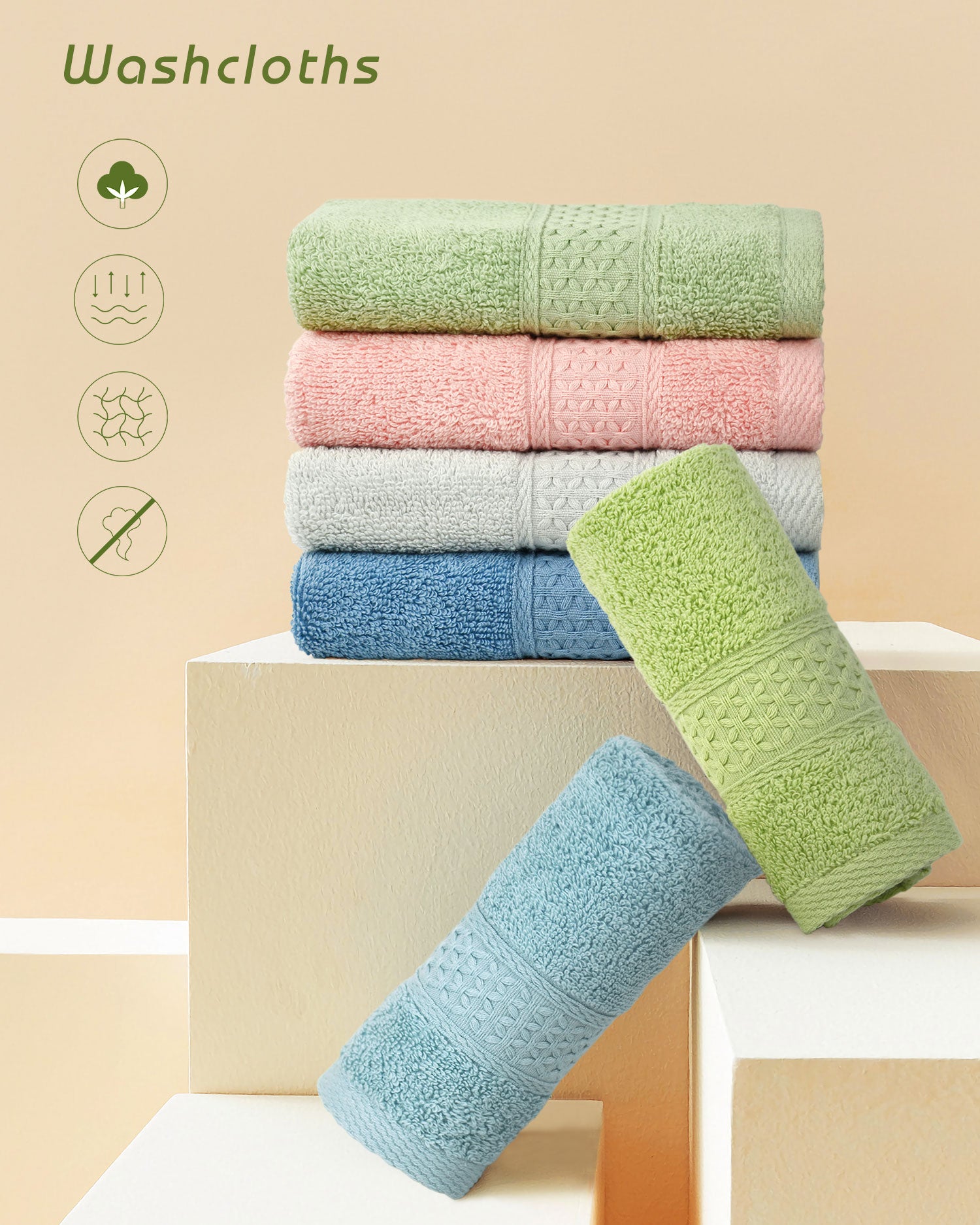 Cleanbear Cotton Hand Towels and Wash Cloths Set with Assorted Colors (6  Towels and 6 washcloths)