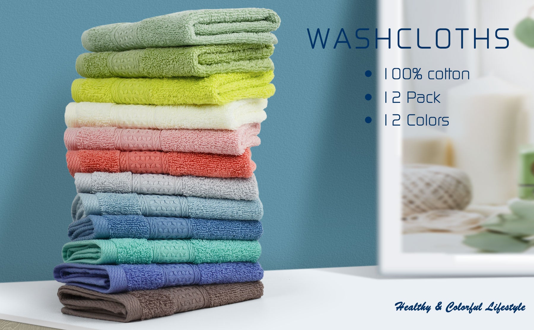 Bulk Washcloths set 24 Pack Wash Cloths with 8 Assorted Colors – Cleanbear